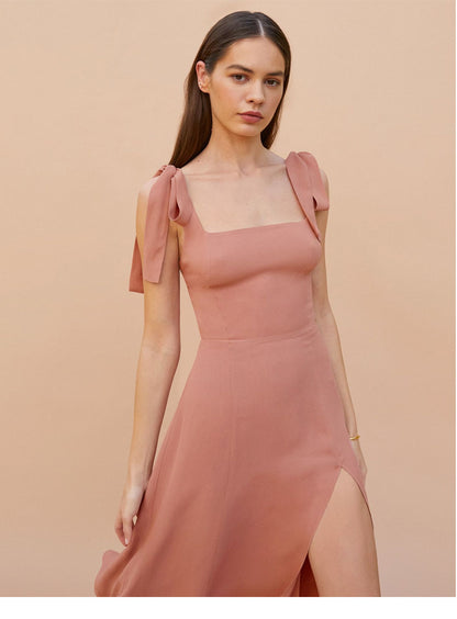 Dress Gentle Bow Bandage Waist-tight Split Suspender Skirt