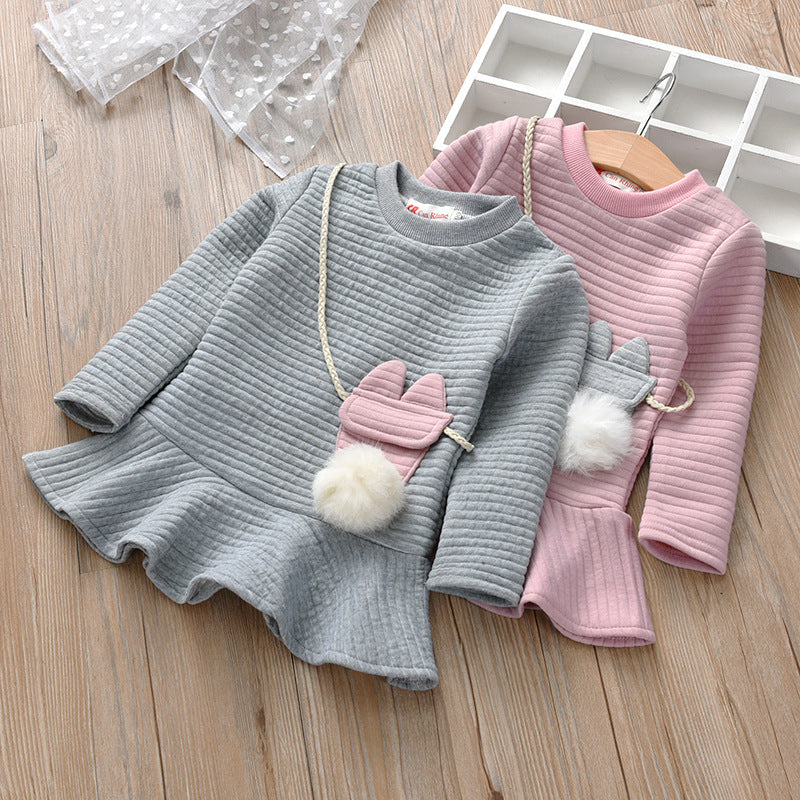 Girl princess dress fashion strip pattern autumn and winter