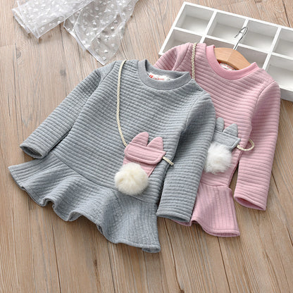 Girl princess dress fashion strip pattern autumn and winter