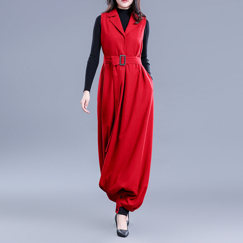 Wool Overalls Large Size Loose Tweed Jumpsuit