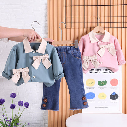 Lapel Long Sleeve Shirt Western Style Skinny Jeans Two-piece Set