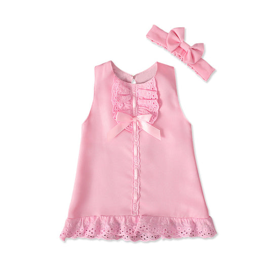 Girls' sleeveless bowknot skirt two-piece children's dress