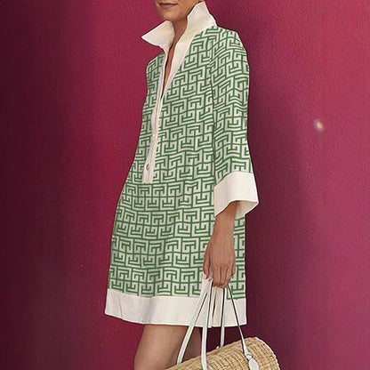 Autumn Half-sleeve Printed Loose And Elegant Shirt Dress