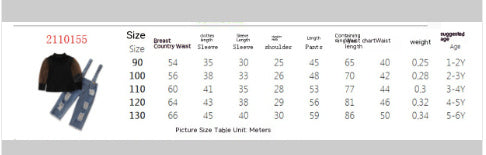 Girls' Suit New Children's Mesh Sleeves Top Denim Suspender Pants Two-piece Set