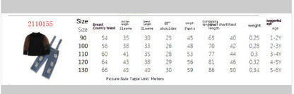 Girls' Suit New Children's Mesh Sleeves Top Denim Suspender Pants Two-piece Set