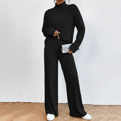 Autumn And Winter Leisure Turtleneck Knitting Long-sleeve Suit Women's Sweater Loose Trousers Two-piece Set