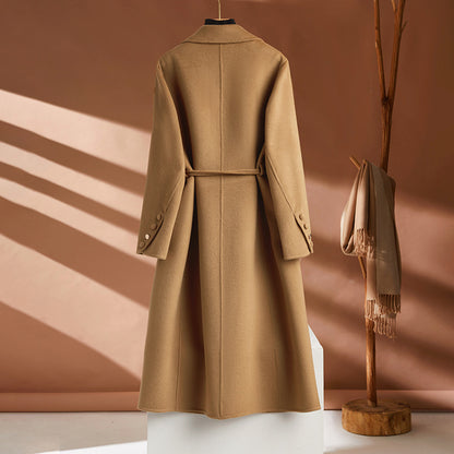 Autumn And Winter New Long Suit Collar Cashmere Coat For Women