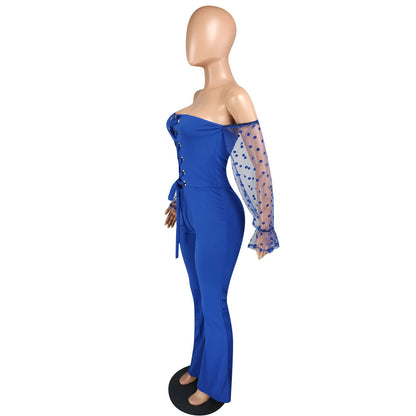 Hollow wide-leg casual jumpsuit