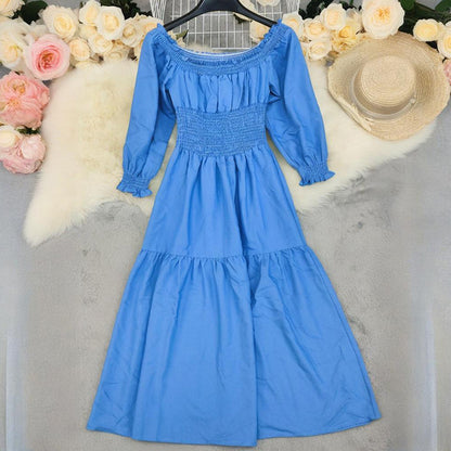 Long Sleeve High Waist Off-shoulder Denim Dress