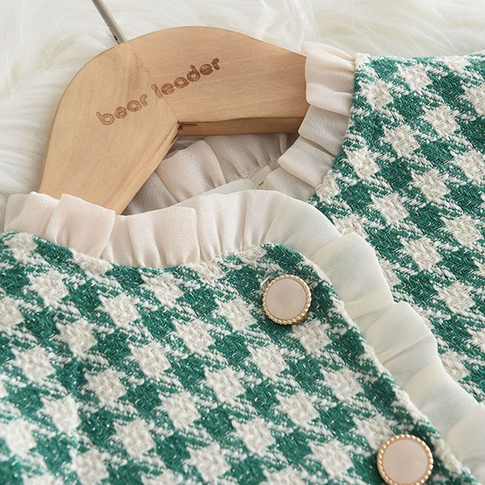 Girl's New Thousand-bird Lattice Lace Dress Skirt Two-piece Set