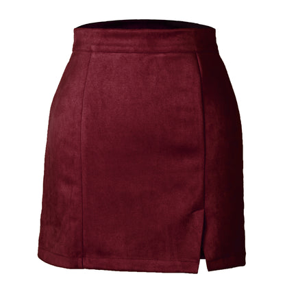 Autumn And Winter Suede A- Line Korean Style High Waist Fashion Sexy Skirt