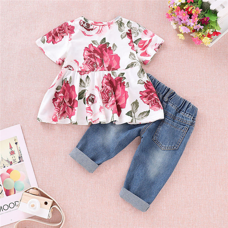 Children's rose top  denim suit