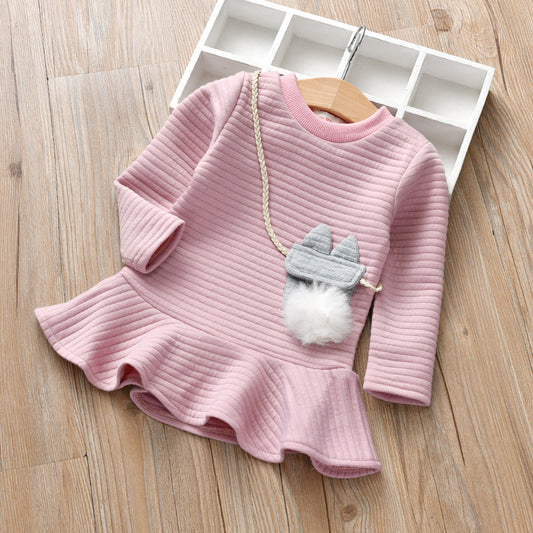 Girl princess dress fashion strip pattern autumn and winter