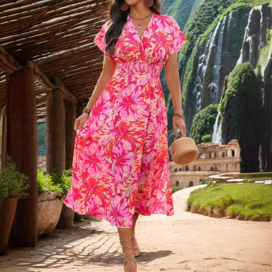 Casual Fashion Short Sleeve V-neck Dress