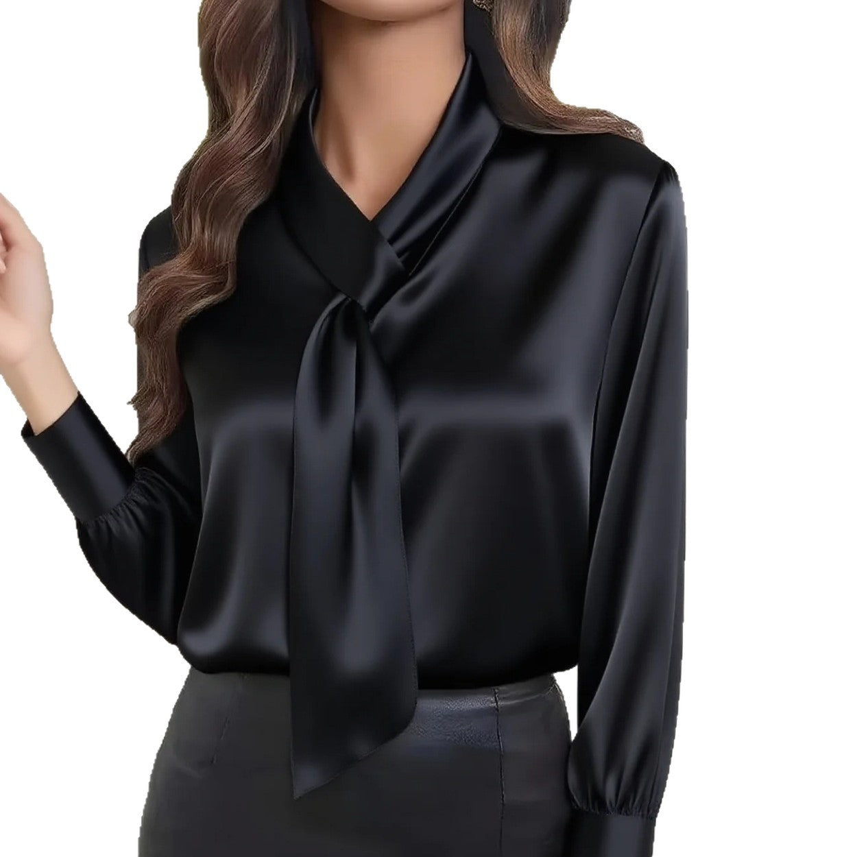 Autumn Solid Color Fashion Design Sense Streamer Long Sleeve Shirt Women's Clothing