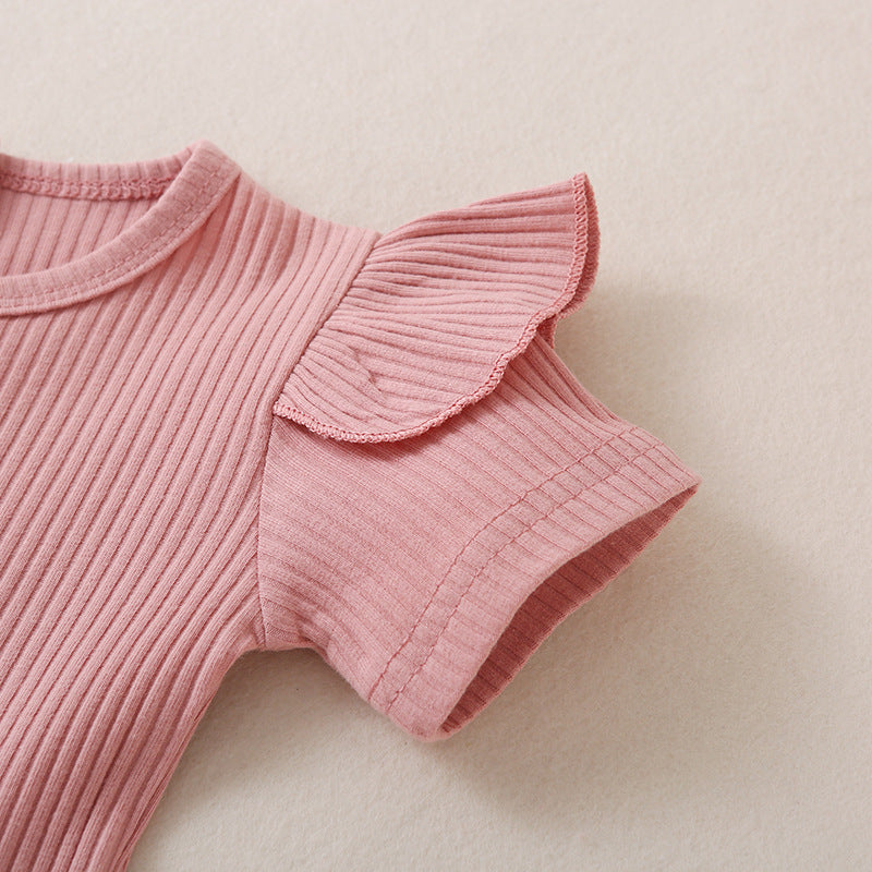 Ins Girls Small Flying Sleeve Shorts Three-piece Set