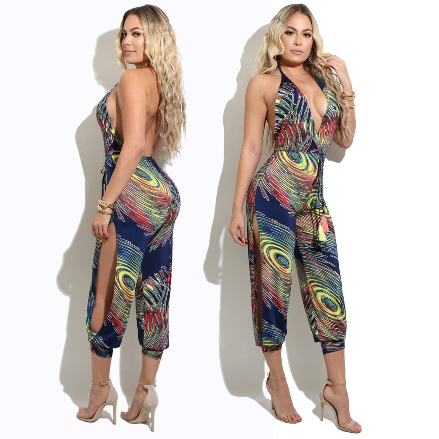 Loose printed nine-piece jumpsuit