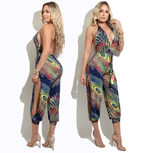 Loose printed nine-piece jumpsuit