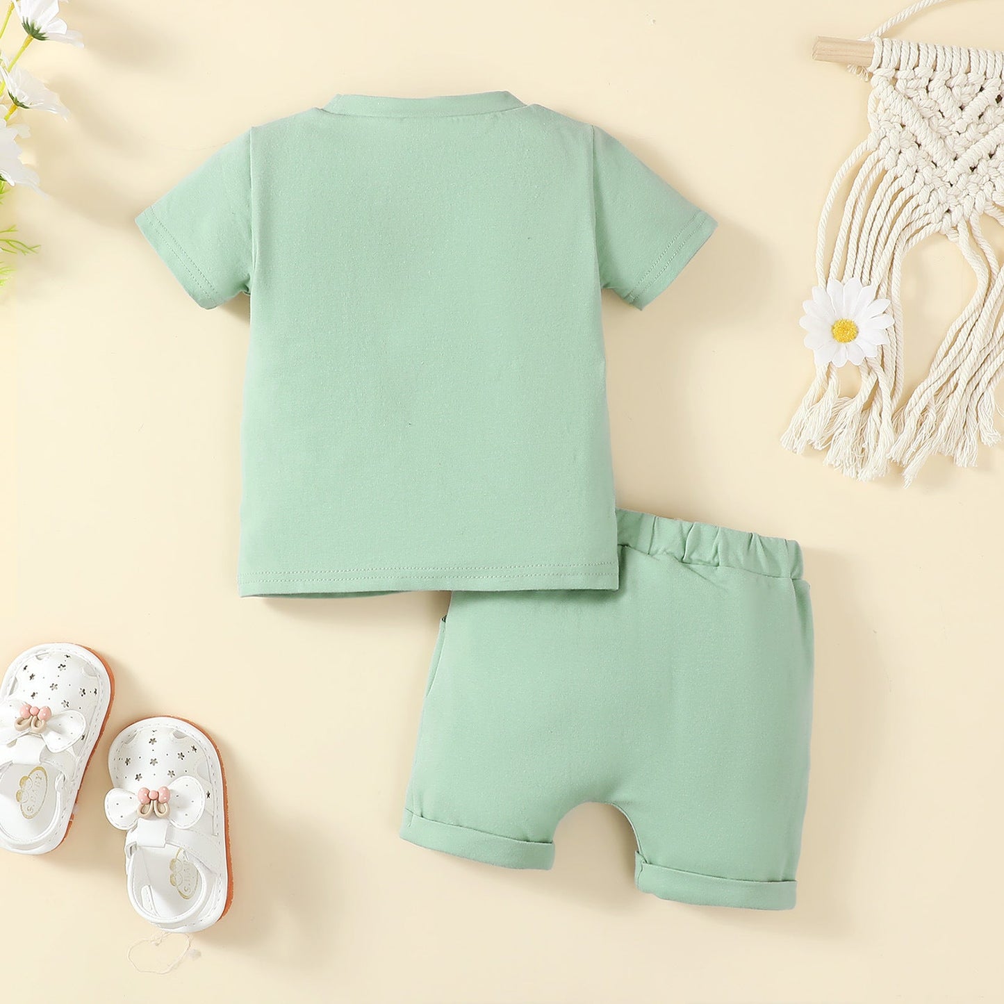 Printed White English Auntie's Bestie Short-sleeved T-shirt Shorts