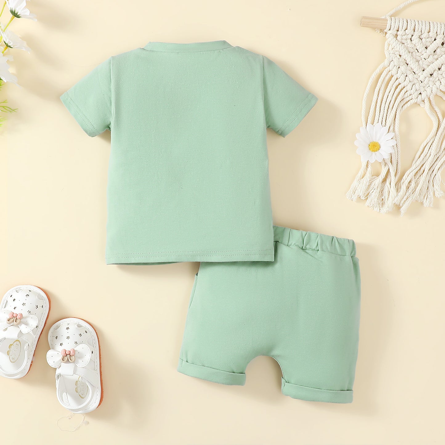 Printed White English Auntie's Bestie Short-sleeved T-shirt Shorts