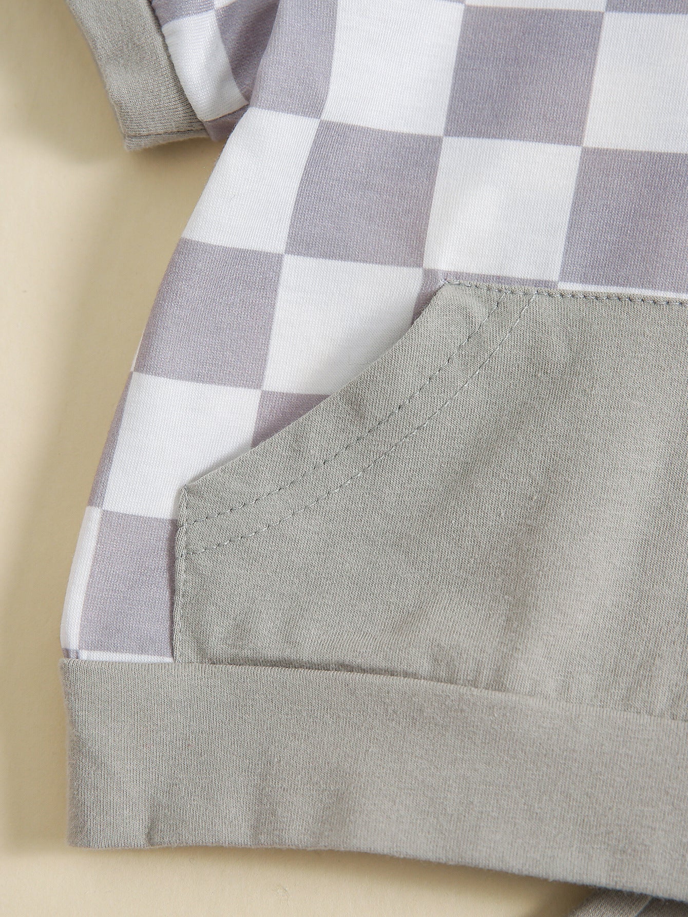 Girls' Plaid Colorblock T-shirt Hooded Shorts Two-piece Set