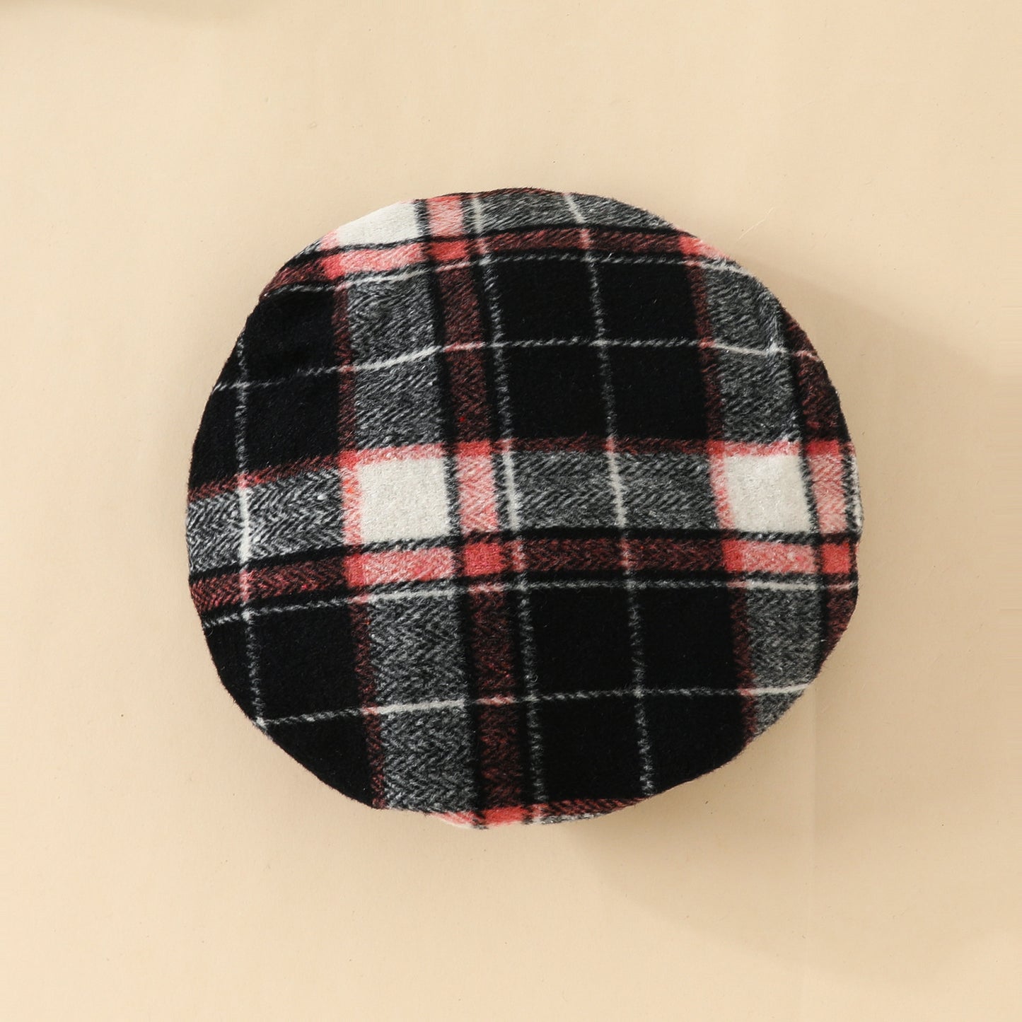 Turtleneck Top Drawstring Tartan Skirt Beret Three-piece Set