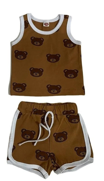 Baby Bear Printed Top Two-piece Pants Suit