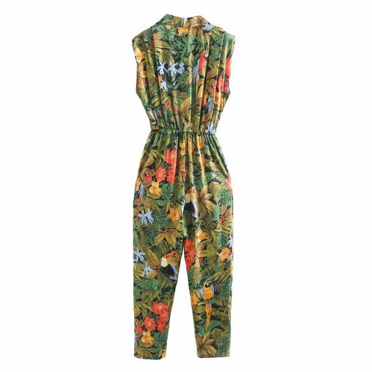 Hot summer print new waist fashion jumpsuit