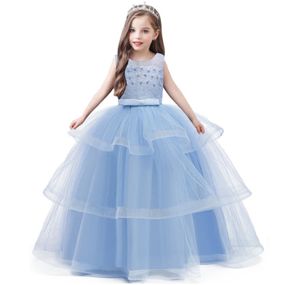 Children's Catwalk Long Lace Mesh Princess Dress