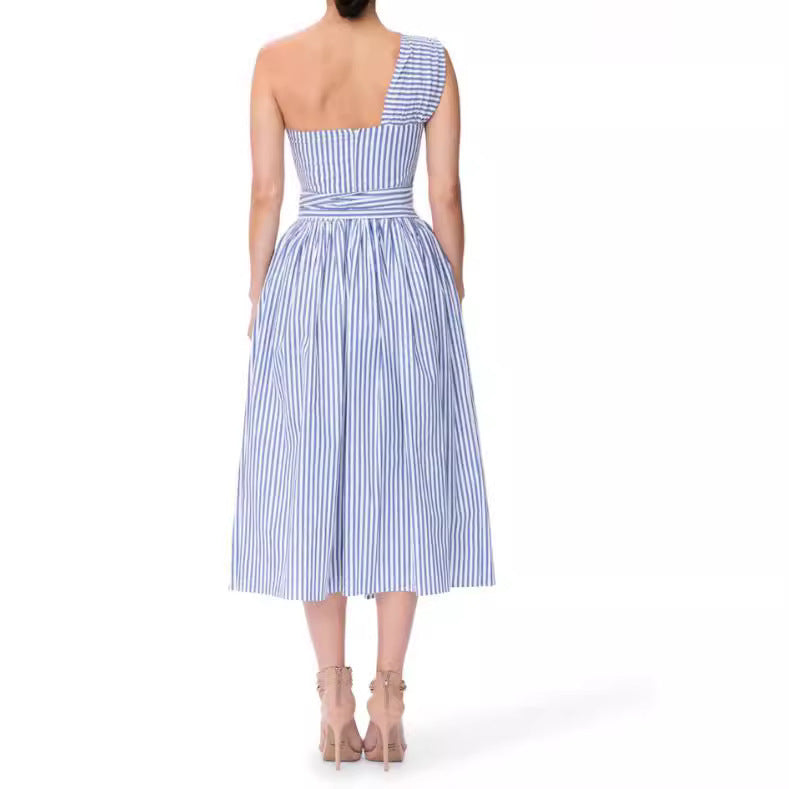 Women's Slant-shoulder Striped Dress