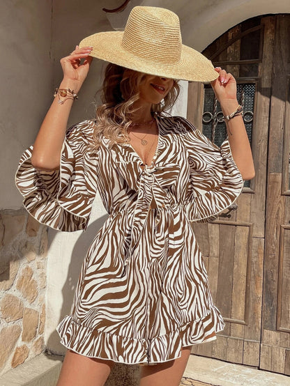 Loose Casual V Neck Ruffle Fashion Jumpsuit