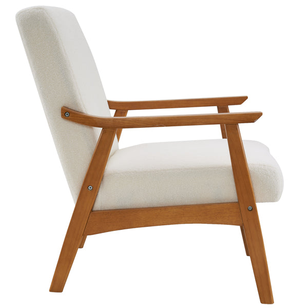 Armrests In Solid Wood, Upholstered, Teddy Velvet, Off-white, Interior Lounge Chair