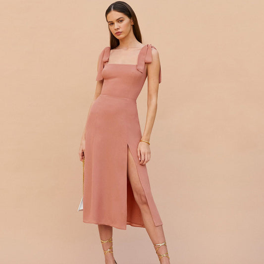 Dress Gentle Bow Bandage Waist-tight Split Suspender Skirt