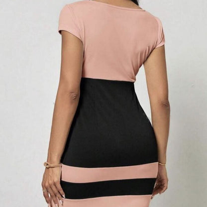 High Waist Slim Fit Contrast-color Sheath Dress Women