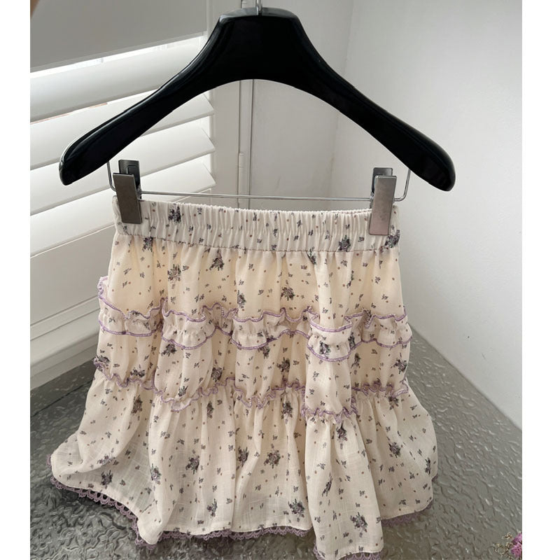 Purple Floral Women's Top Skirt Two-piece Suit