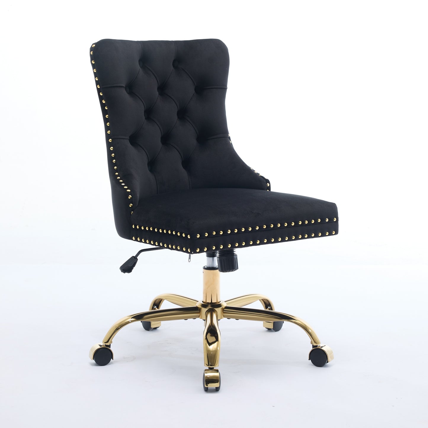 A&A Furniture Office Chair,Modern Velvet Upholstered Tufted Button Home Office Chair With Golden Metal Base,Adjustable Desk Chair Swivel Office Chair Black