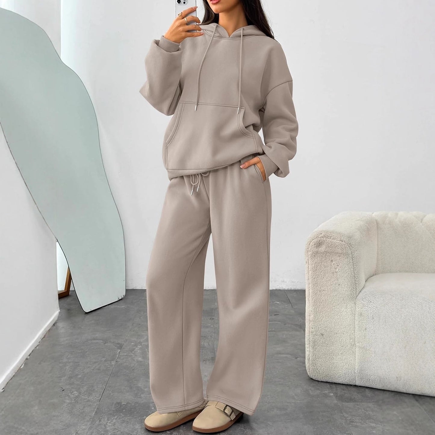 Autumn And Winter Casual Hooded Sweatshirt Oversized Wide-leg