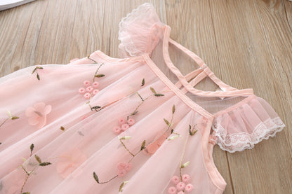 Children's Embroidered Floral Lace Mesh Dress