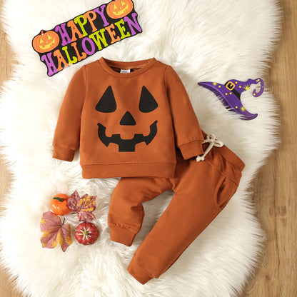 Halloween Grimace Casual Long Sleeve Sweatshirt Two-piece Set