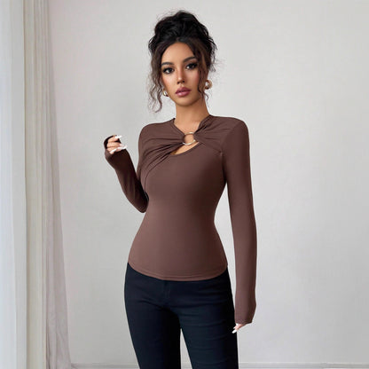 Asymmetric Hollow Metal Trim Slim Top