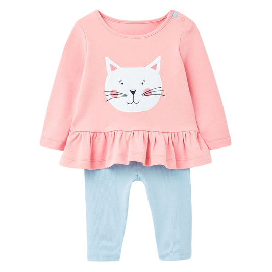 Girls' Suit Cartoon Print Knitted Long-sleeved Two-piece Suit