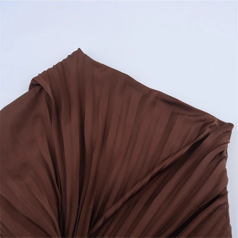 Spring New All-matching Slim Fit Slimming Casual Shoulder Pleated Dress