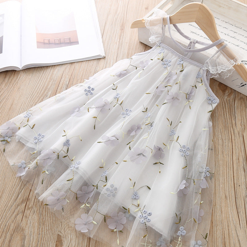 Children's Embroidered Floral Lace Mesh Dress