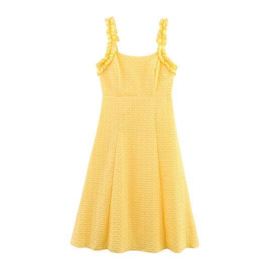 Wooden Ear Decorative Embossed Sling Dress