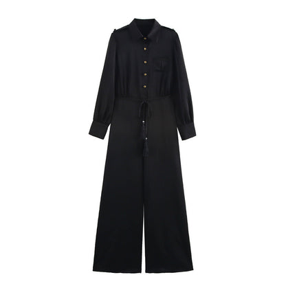 European And American Style Design With Belt Wide Leg Jumpsuit