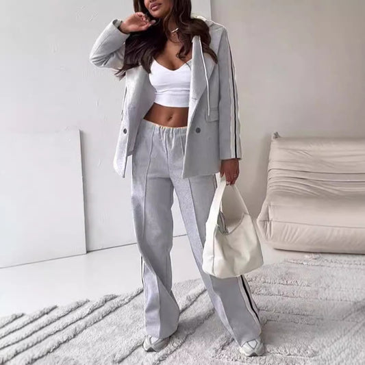 Casual Ribbon Hooded Suit Wide Leg Pants Two-piece Suit