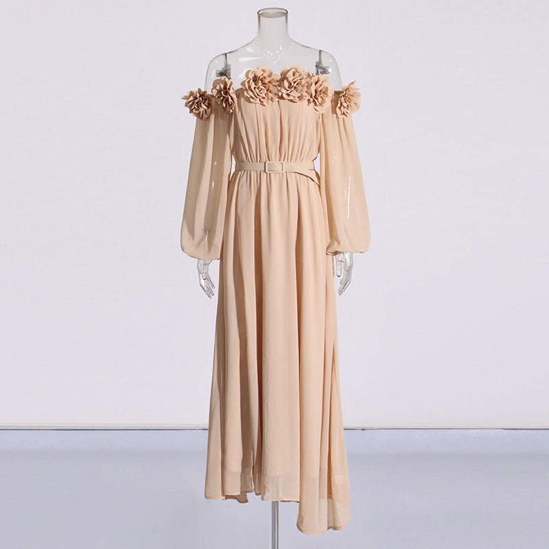 Three-dimensional Flower Patchwork Waist-slimming Dress Female