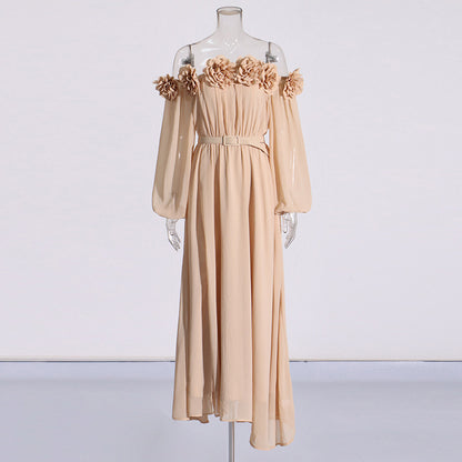 Three-dimensional Flower Patchwork Waist-slimming Dress Female