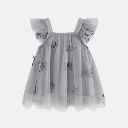 Flounced Sleeve Mesh Children Sling Dress