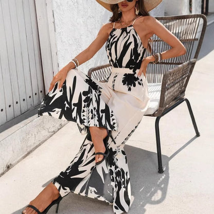 Women's Spaghetti-strap Floral Print Wide Leg Jumpsuit